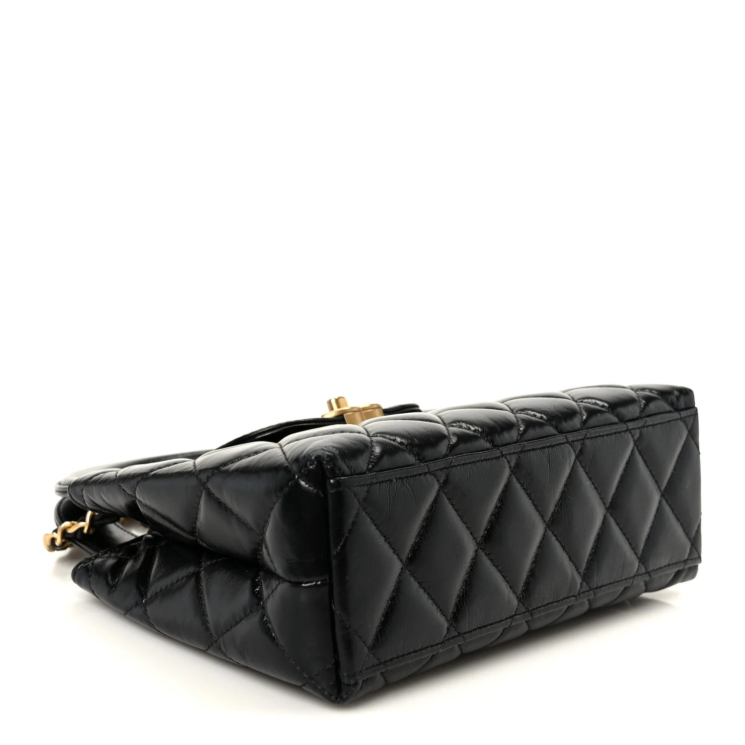 Shiny Aged Calfskin Quilted Nano Kelly Shopper Black