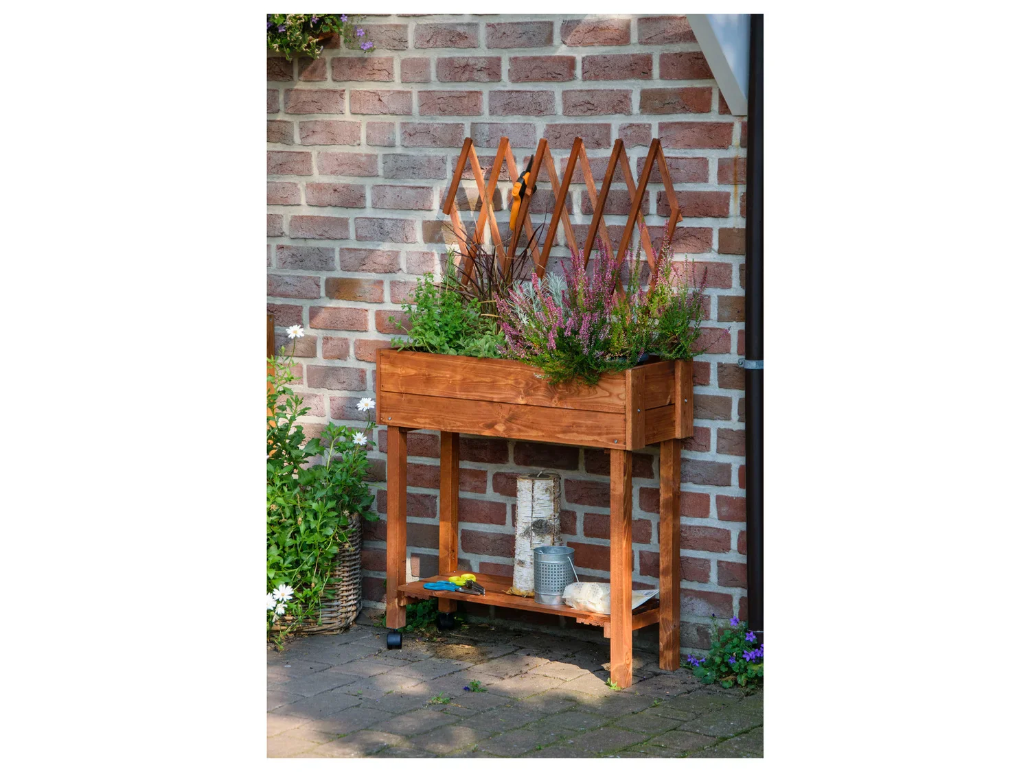 dobar Jardinire surleve  roulettes avec treillis, L 79 x l 28,5 x H130 cm