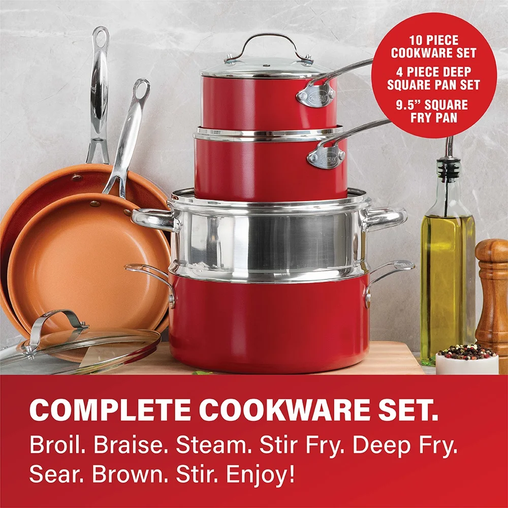 32 Pcs Pots and Pans Set Non Stick, Cookware Set with Bakeware and Premium Food Storage Set Nonstick Pots and Pans Set, Red(Red) - Image 9