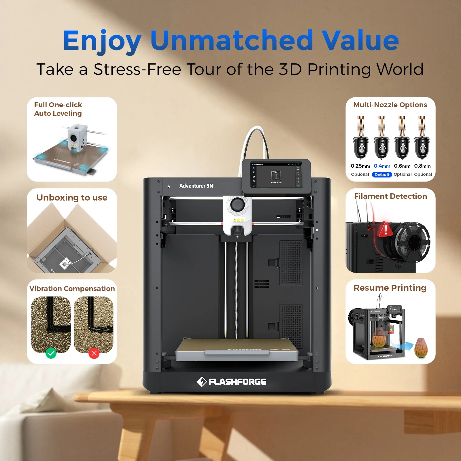 Adventurer 5M 3D Printer, Fully Auto Leveling 600mm/s High Speed Printing, Black(Adventurer 5M) - Image 4