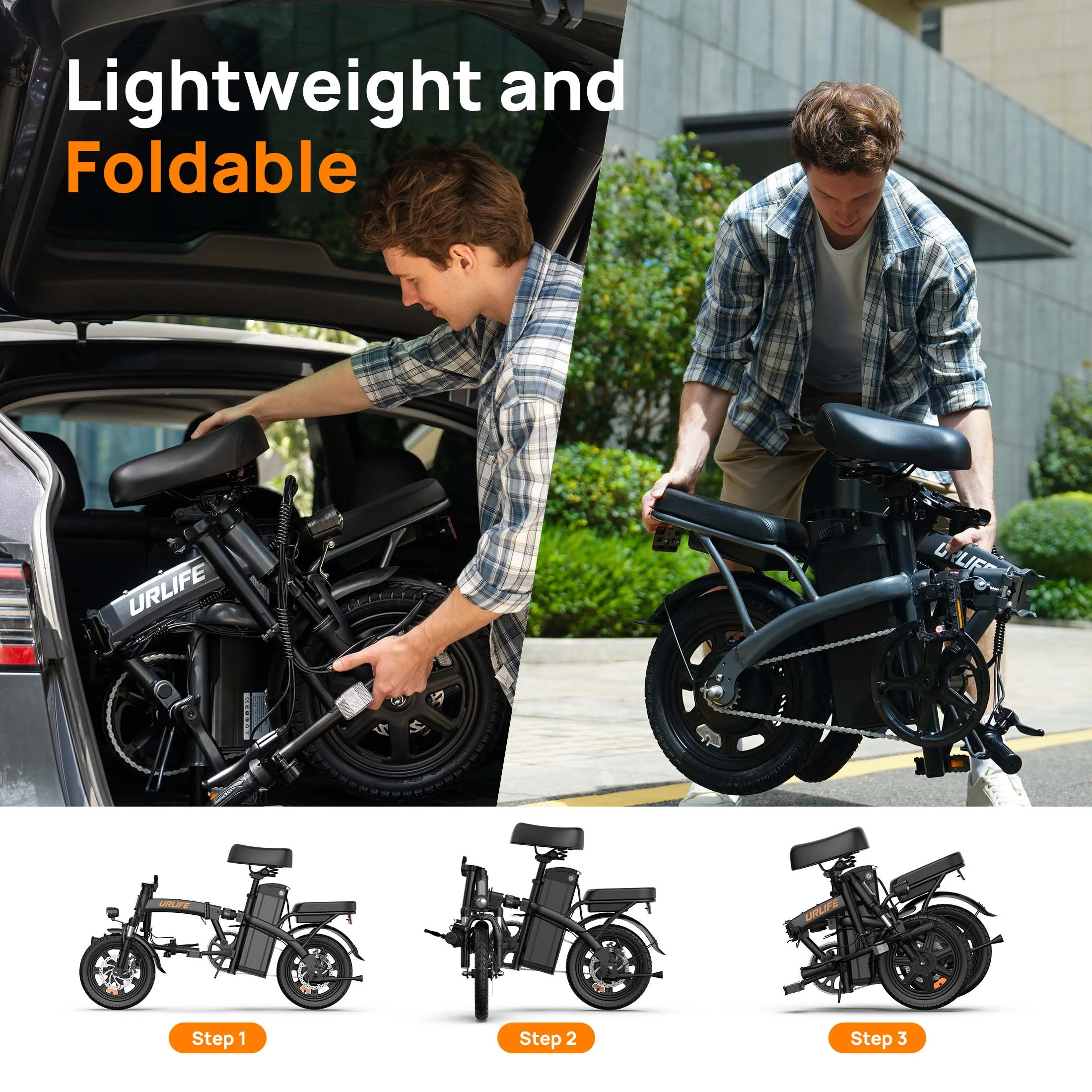 14"Folding Electric Bike for Adults,500W Peak Motor,48V 7.5AH Removable Battery,Mini Ebike for Adults City Commuter,UL2849,Black(Black) - Image 5