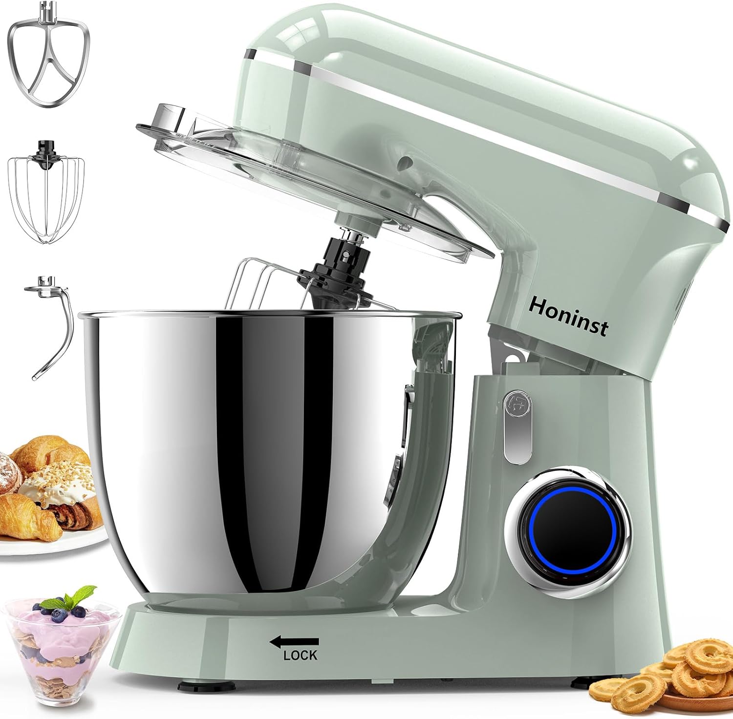 Honinst Stand Mixer, 6.5QT 10-Speed Tilt-Head 3-IN-1 Electric Food Mixer