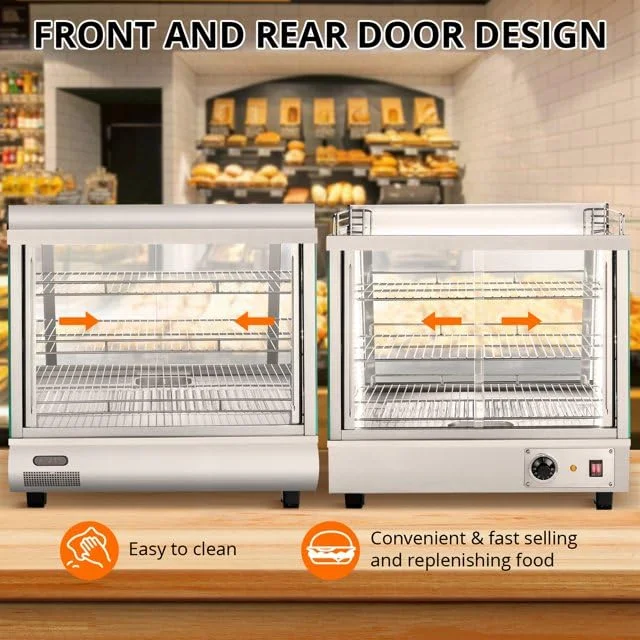 36" Commercial Food Warmer Display Case, Countertop Warmer Display Case, Commercial Food Warmer with Adjustable Shelves, Glass Sliding Doors, 3 Tier Electric Heated Display Cabinet(36"/Silver) - Image 3