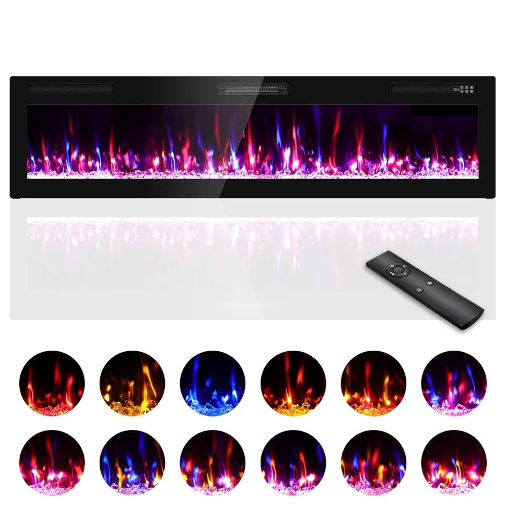 Zionheat 72 inch Wide Screen Electric Fireplace-Wall Fireplace for Living Room-Fireplace Inserts/Wall Mounted with Remote Control, Timer, Dimmer, 12 Flame Colors, 750/1500W