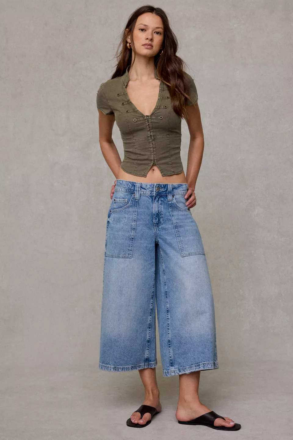 BDG Nomad Baggy Wide Leg Cropped Jeans-Blue