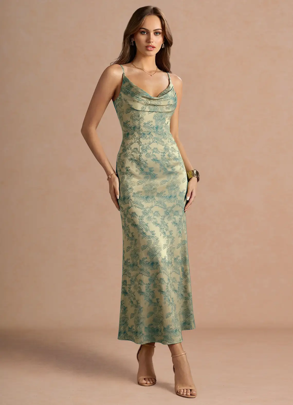 Leah Platinum Teal Maxi Dress