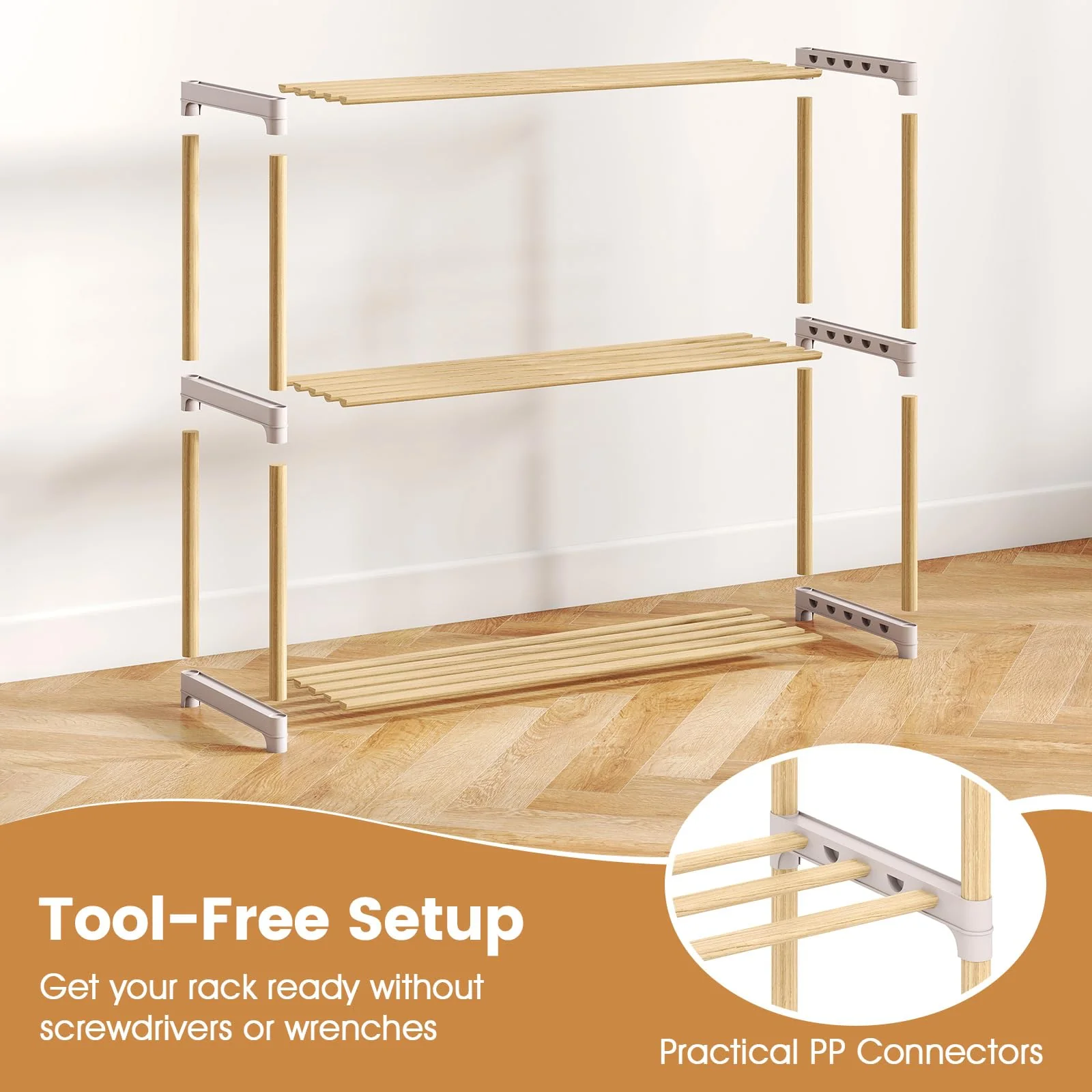 Tangkula 3-Tier Solid Wood Shoe Rack