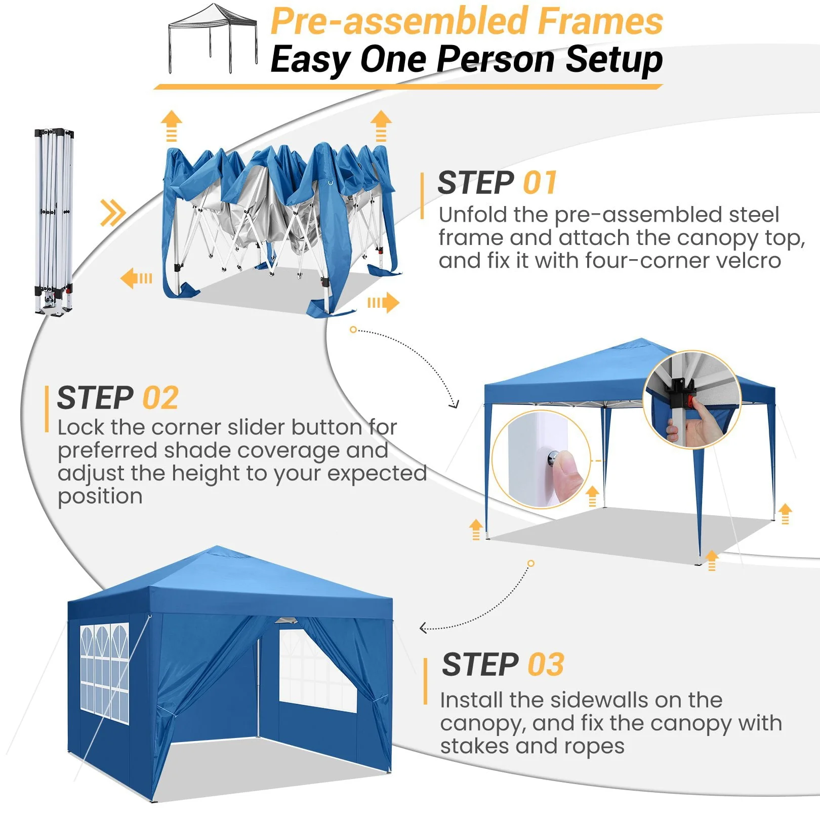 10x10 FT Pop Up Canopy Tent Anti-UV Waterproof Outdoor Instant Party Wedding Backyard Canopy Tent Shade Shelter for Beach Party Commercial Booth Gazebo, Blue - Image 3