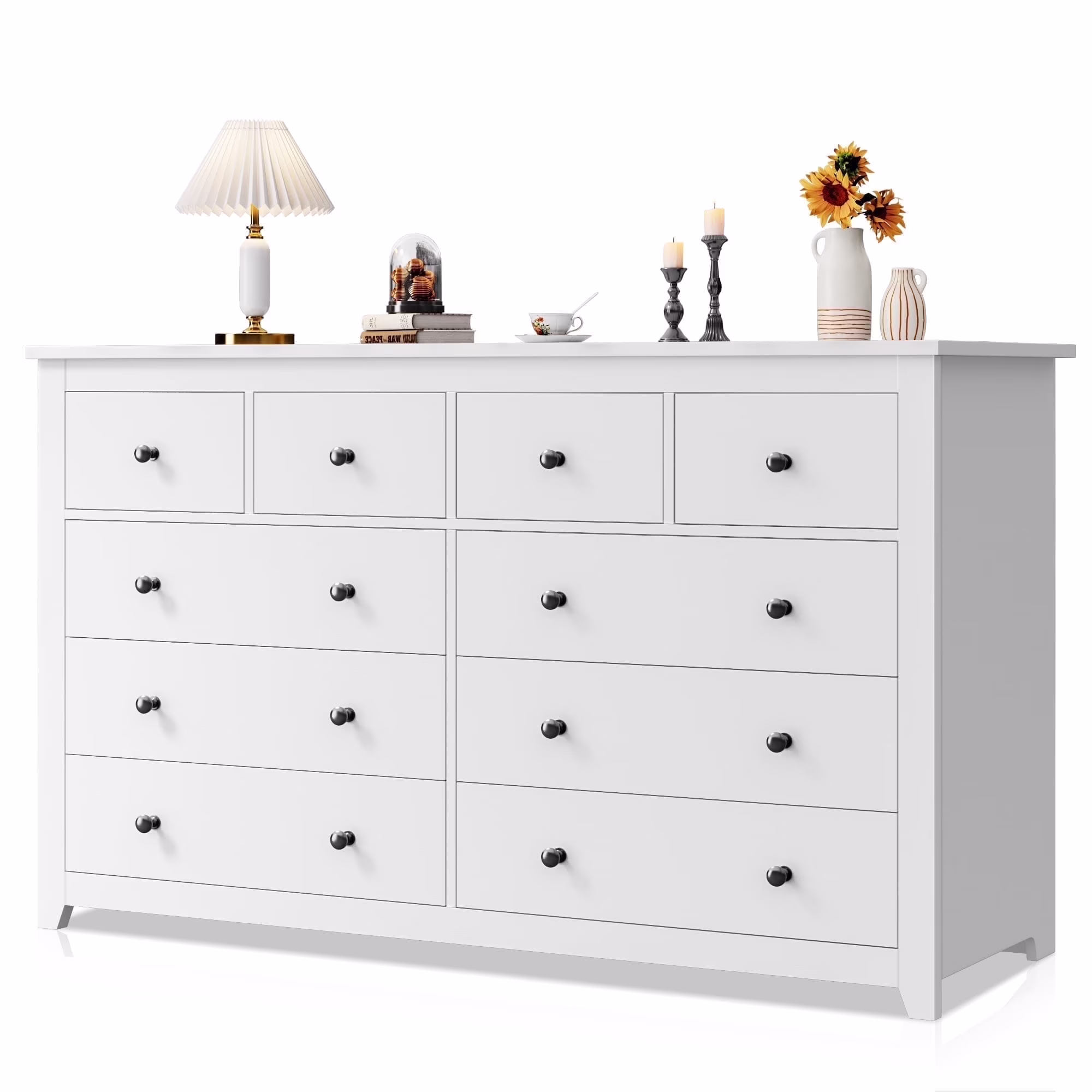 White Dresser for Bedroom with 10 Drawers Modern Wood Dressers Chests of Drawers Wide Dresser for Adults(10 Drawer,White)