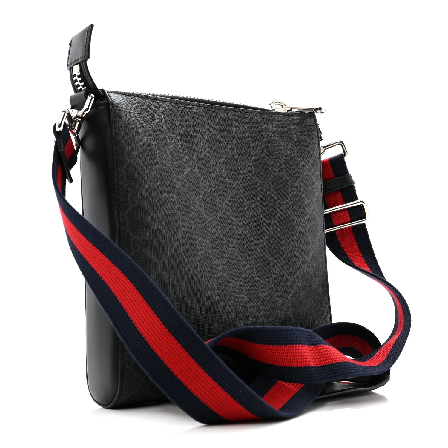 GG Supreme Monogram Web Small Flat Messenger Bag Black Grey
