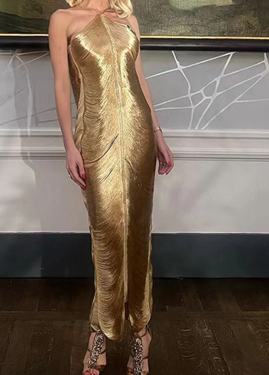 Robe longue élégante pour femme avec col sophistiqué et fente