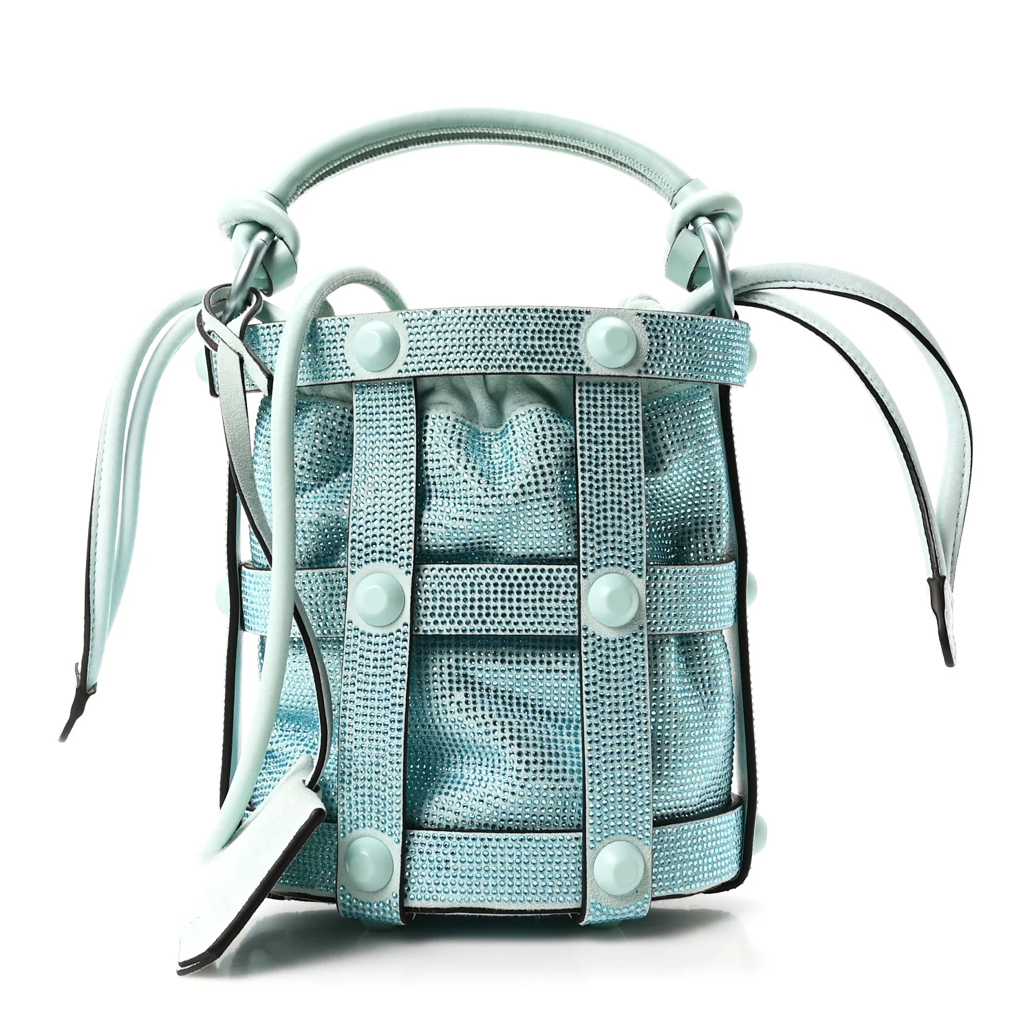 Calfskin Crystal Small Cage Bag Blue