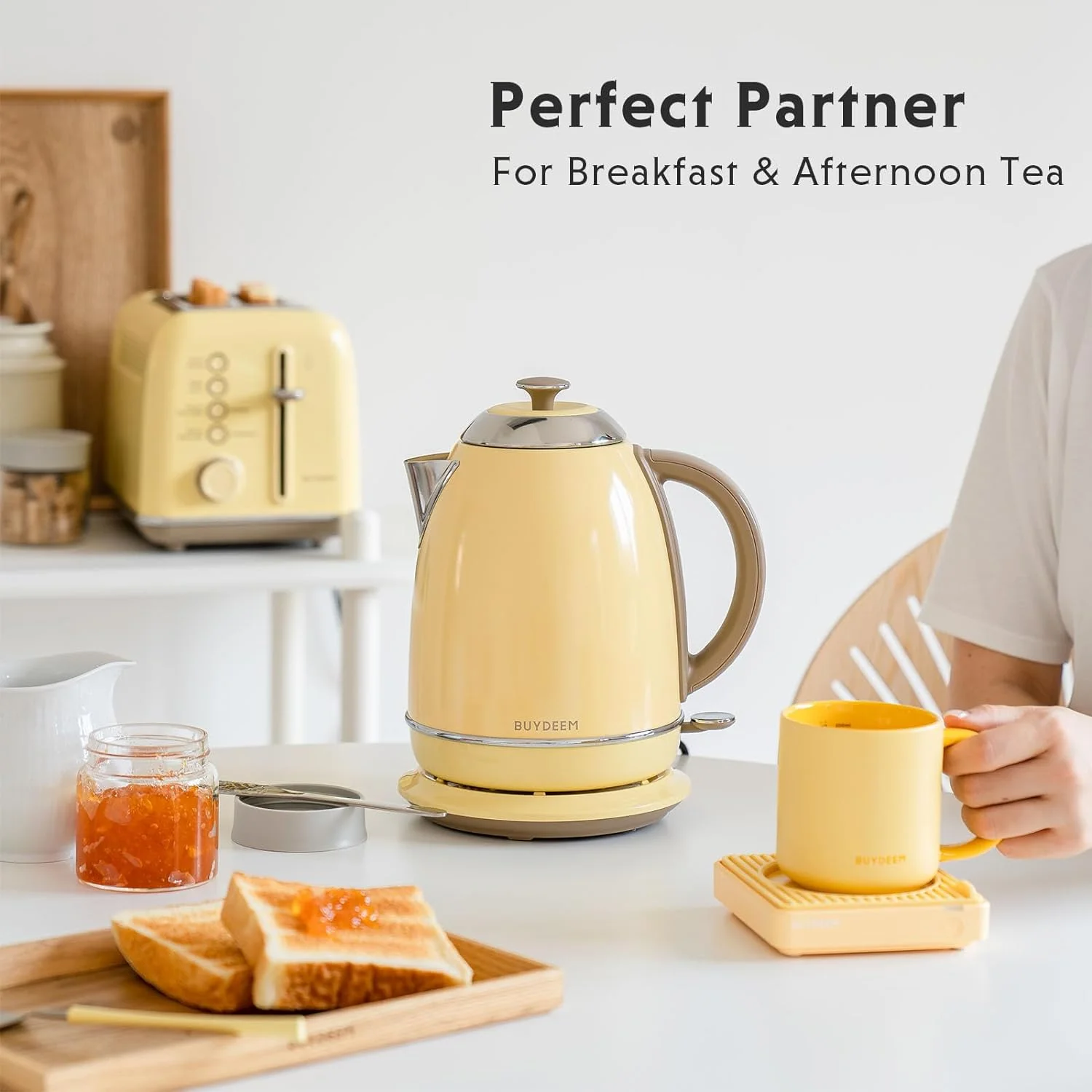 K640N Stainless Steel Electric Kettle with Auto Shut-Off Boil Dry Protection, 1.7L Cordless Hot Tea Water Boiler with Swivel Base, 1440W Fast Heating(Yellow) - Image 6