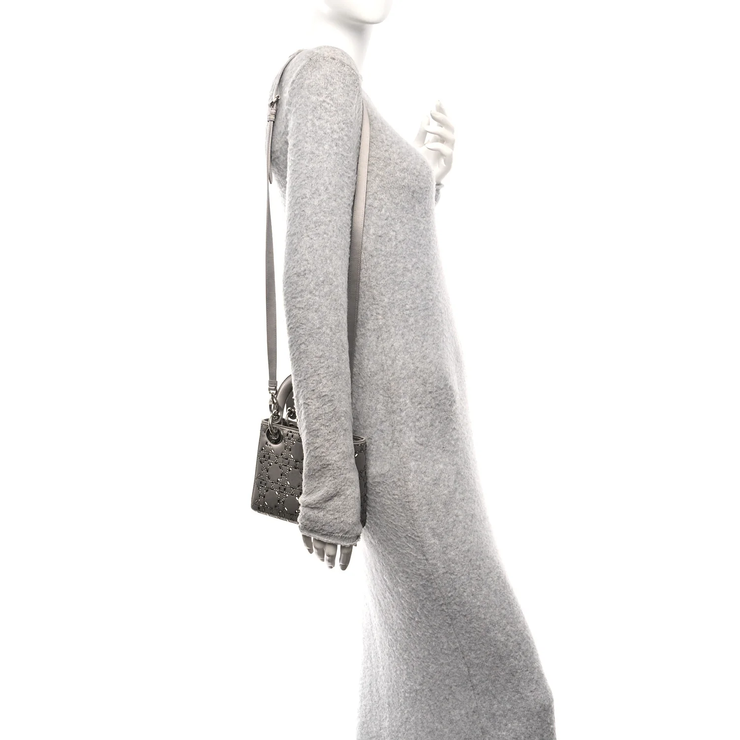 Satin Crystal Cannage Mini Lady Dior Gray