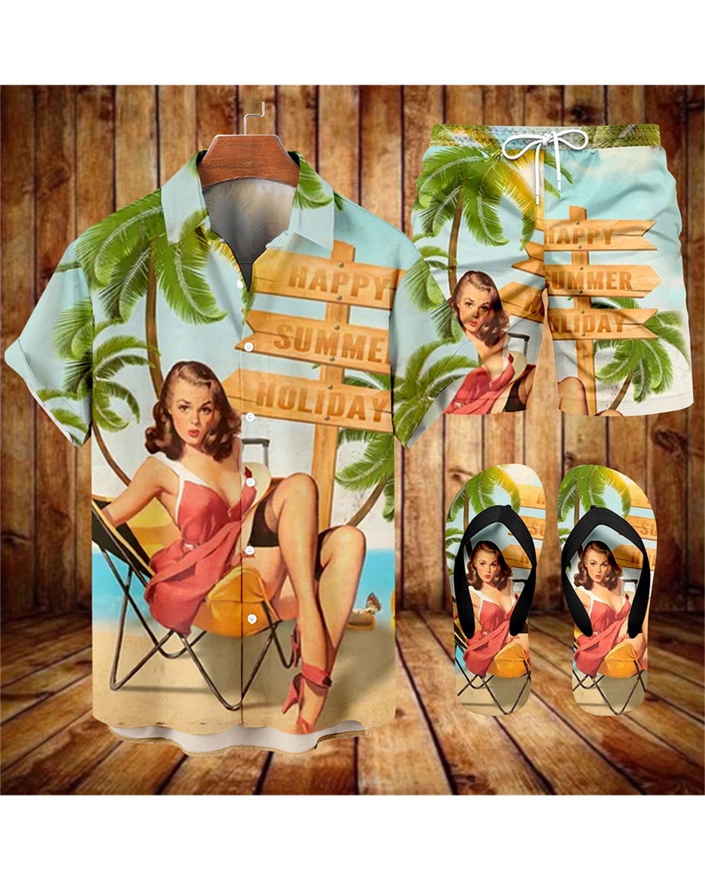 Ensemble trois pièces Suitmens pour homme, imprimé vacances à Hawaï, chemise 061