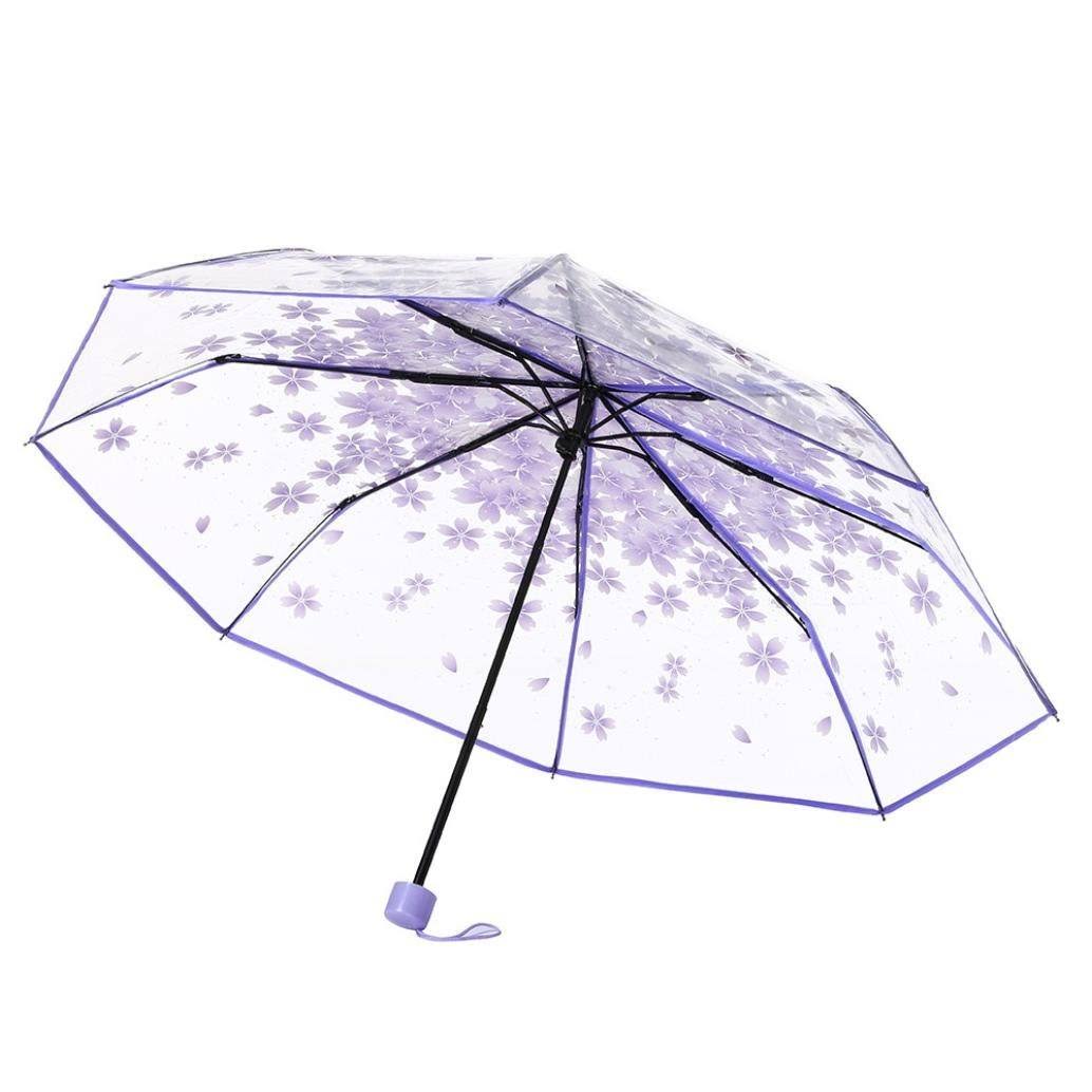 WerFamily Cherry Blossom Transparent Folding Travel Umbrella
