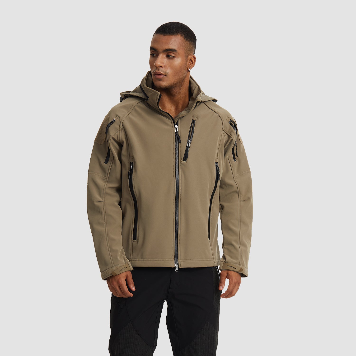 Manteau d'hiver pour homme avec 8 poches, capuche pliable, imperméable et coupe-vent, veste tactique softshell