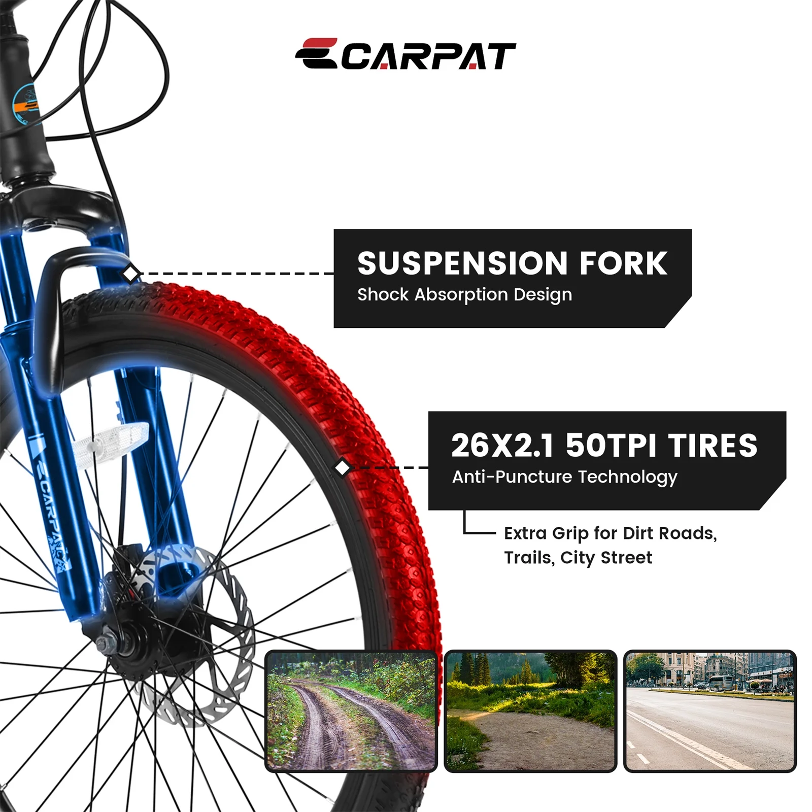 26-Inch Mountain Bicycle for Adults Teens, 21-Speed with Disc Brakes, Blue(BlackBlue) - Image 7