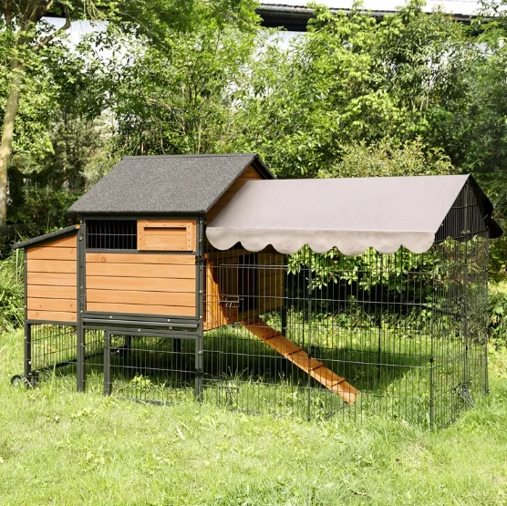 Mobile Chicken Coop 85" with Nesting Box Metal Run and Weather Proof Cover for 6-8 Outdoor Backyard Farm Rabbit Duck Poultry - Image 3