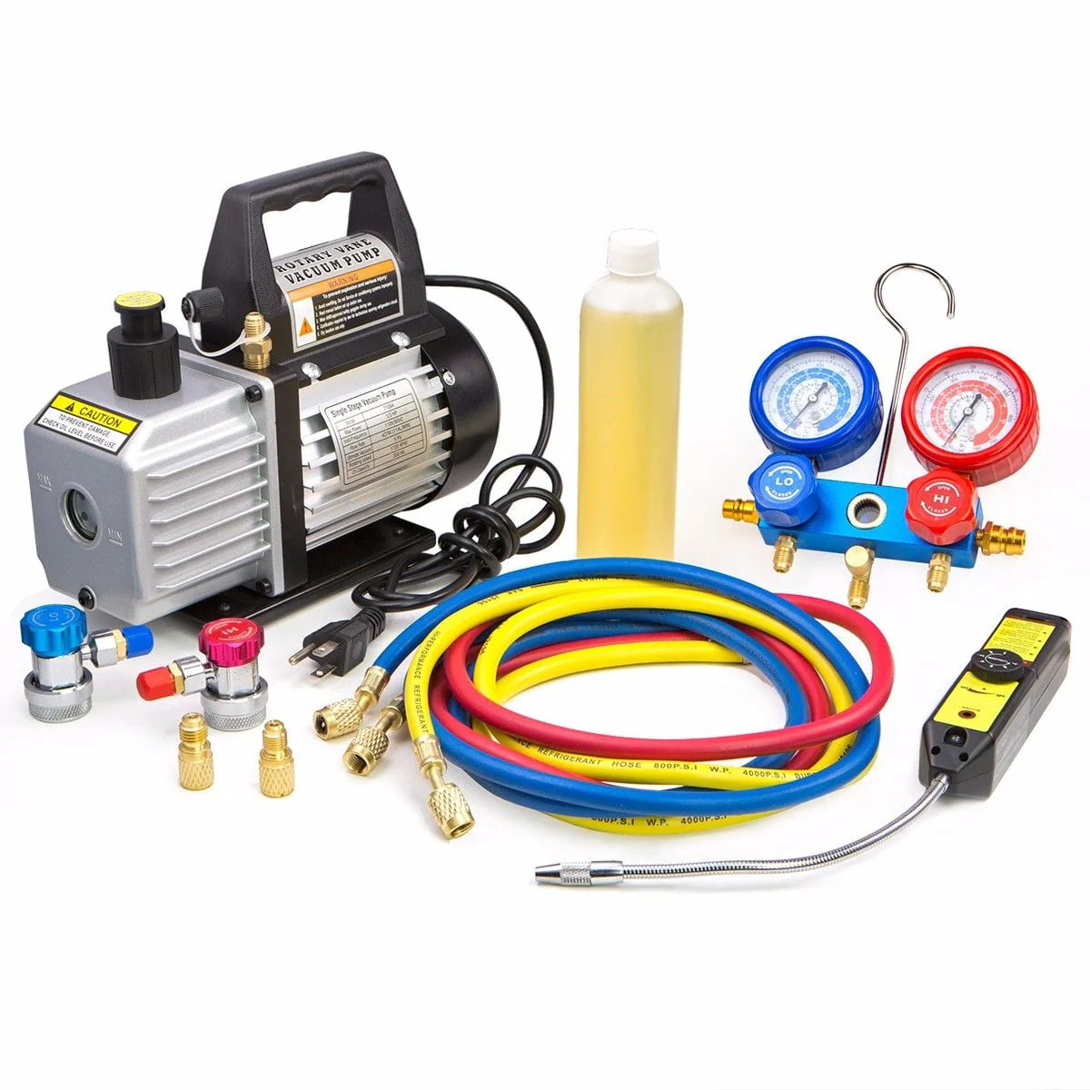 AC Repair Complete Set Vacuum Pump HVAC A/C Refrigeration Manifold Gauge R134 Tap Leak Detector Carrying Bag Image 2