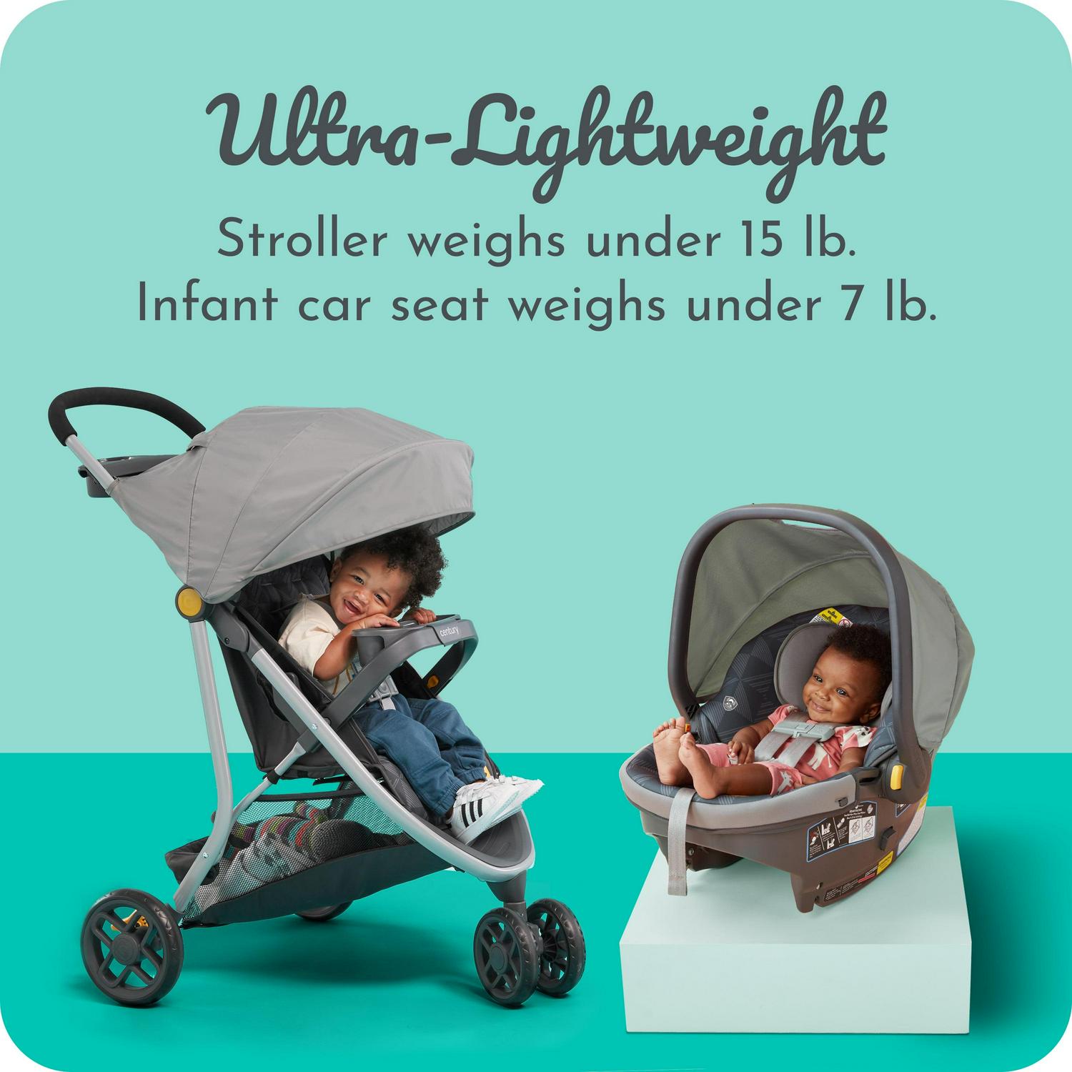 Century Stroll on 3 - Wheel 2 - in - 1 Lightweight Travel System Stroller. Unisex. Berry