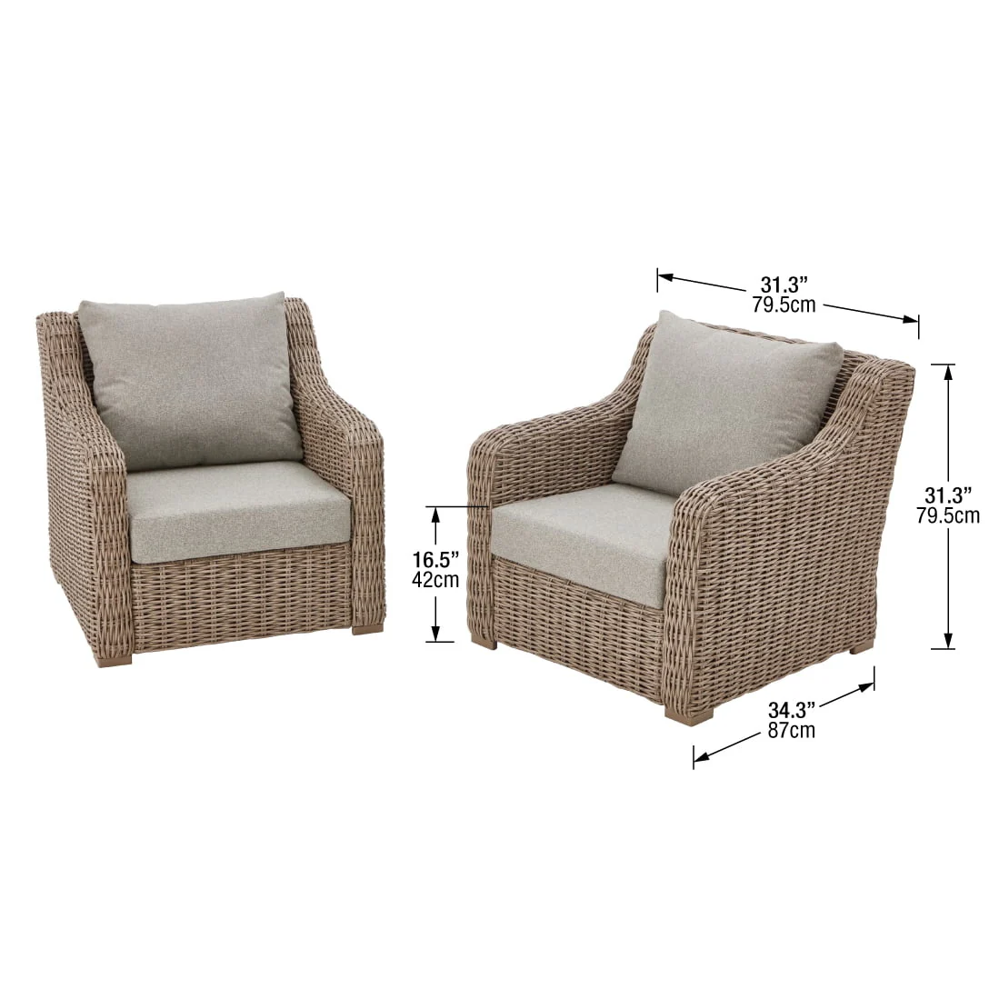 Better Homes & Gardens Bellamy  2-Pack Outdoor Wicker Club Lounge Patio Chairs, Dark Brown