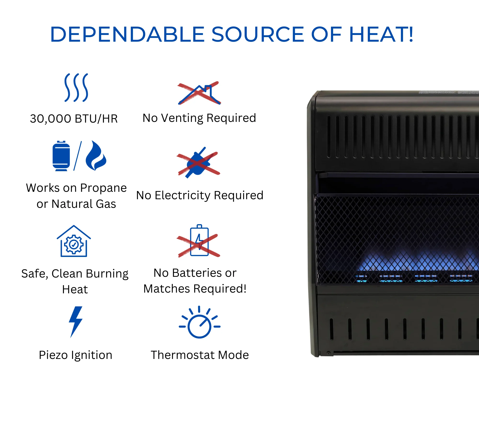 Dual Fuel Vent less Blue Flame Garage Heater 30,000 BTU, T-Stat Control Model# MNSD300TGA(Black) - Image 6