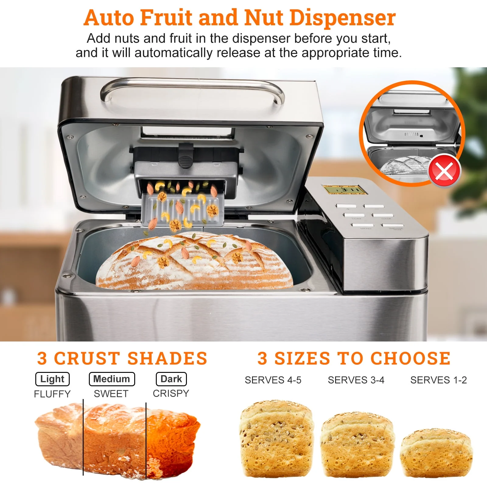 17-in-1 2LB Bread Maker Machine Fully Automatic LCD Display,Stainless Steel Model# 013 - Image 4