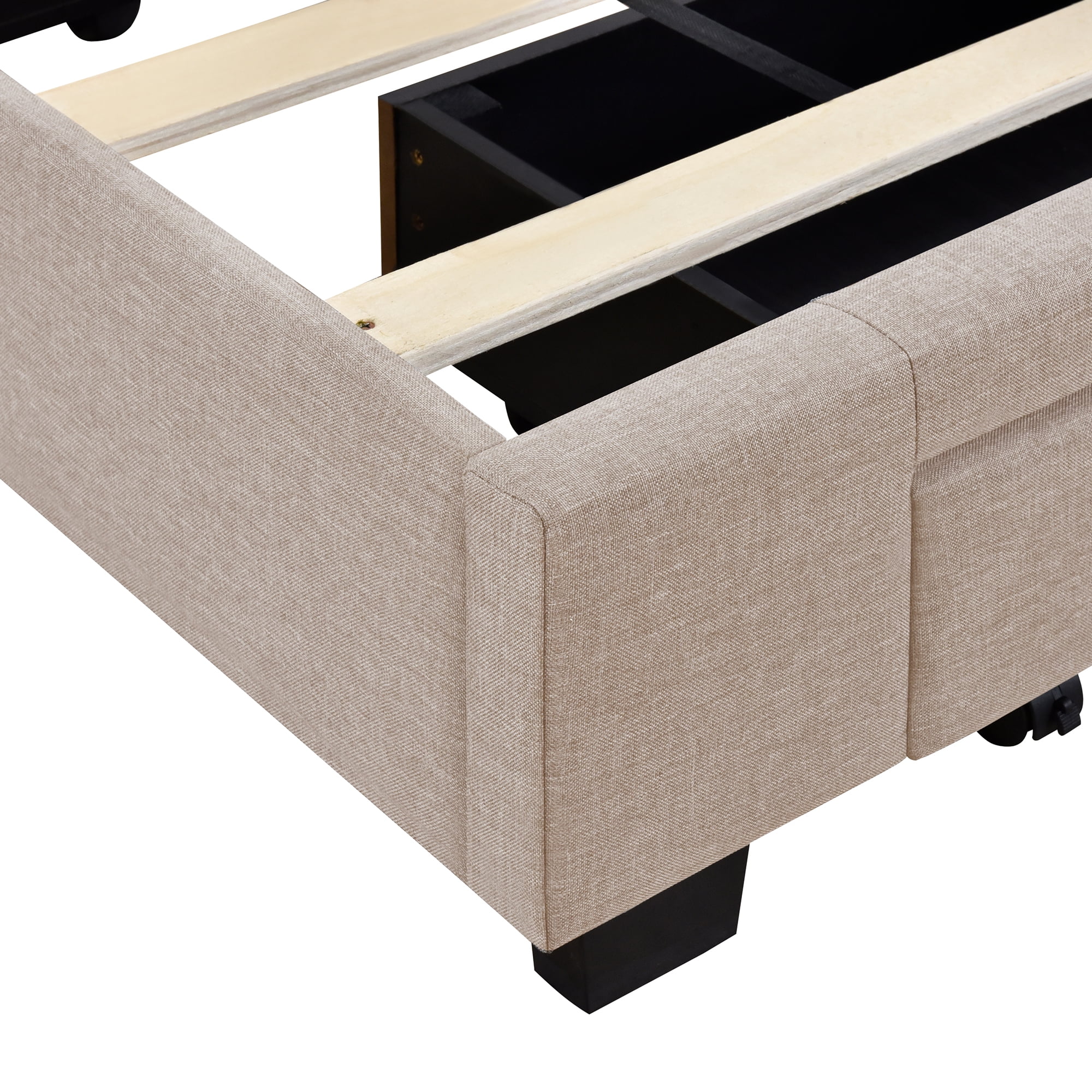 Queen Bed Frame with Storage, New Upgraded Linen Upholstered Platform Bed with 3 Drawers, Queen Size Storage Bed with Headboard and Wooden Slats, No Box Spring Needed, Holds 500lbs, Beige(White) - Image 10