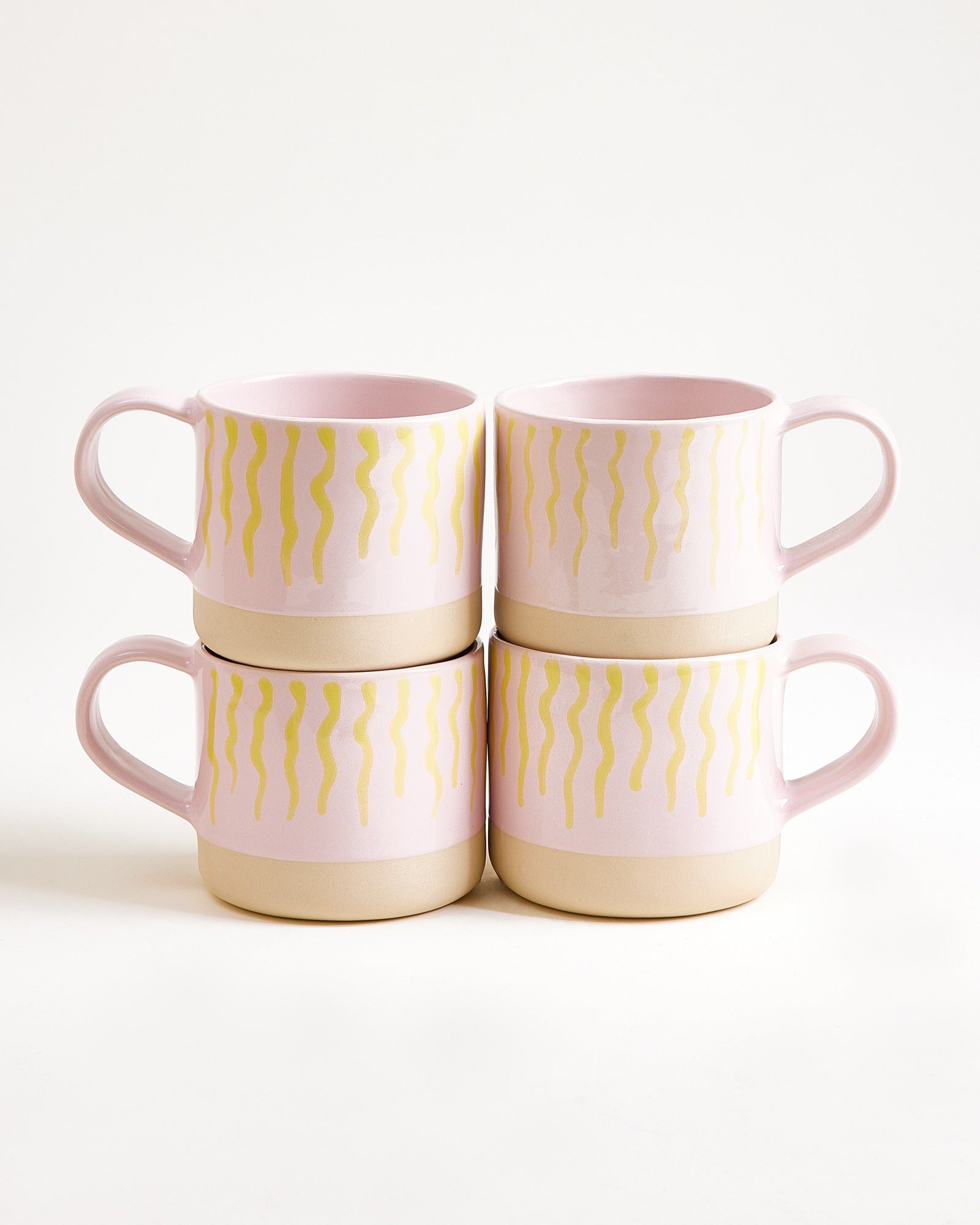 NÓDOA - LARGE MUG STRIPED PINK YELLOW SET OF 4