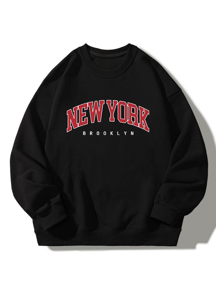 Sweat-shirt décontracté à col rond imprimé New York