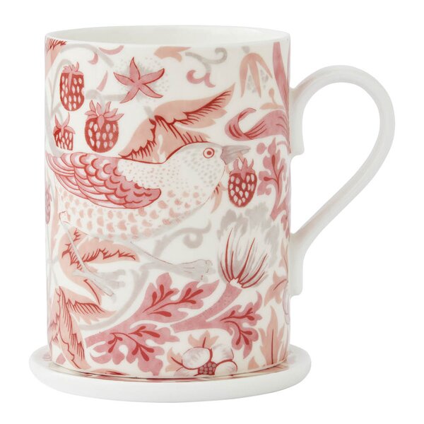 Morris & Co kopp og coaster-sett Strawberry Thief Madder