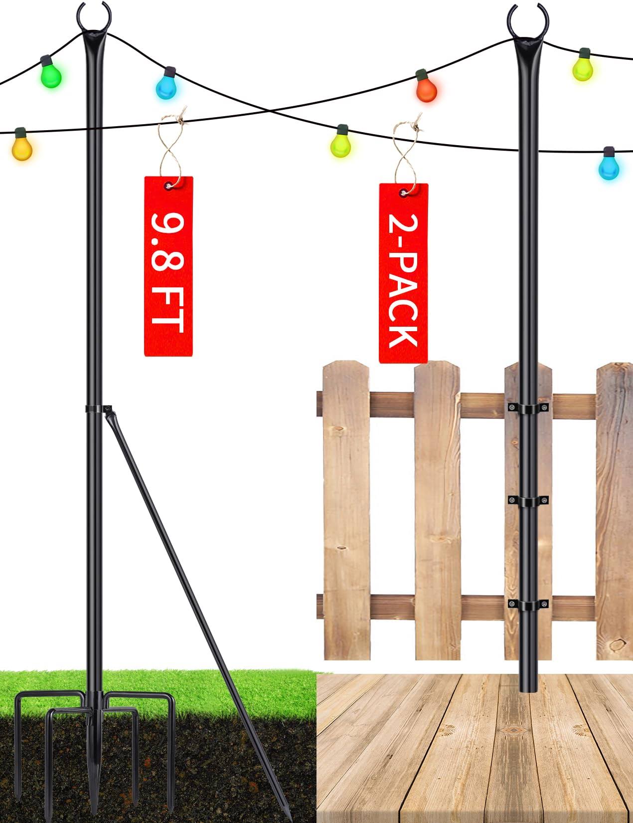 XDW-GIFTS String Light Pole - Steel Poles for Outdoor String Lights Hanging, Garden, Backyard, Patio Lighting Stand for Parties,