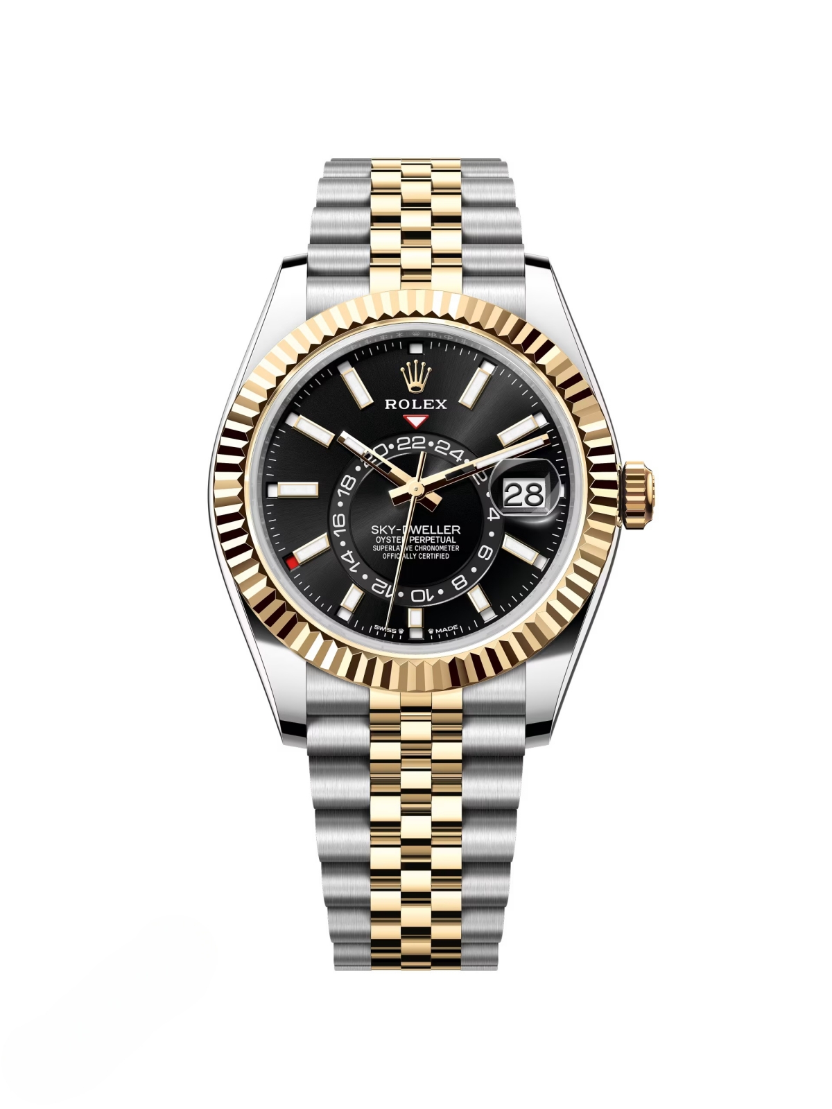 [Super Clone]RLX  Sky-Dweller 42mm Two-Tone Yellow Gold Black Dial Jubilee - 336933 - New 2025
