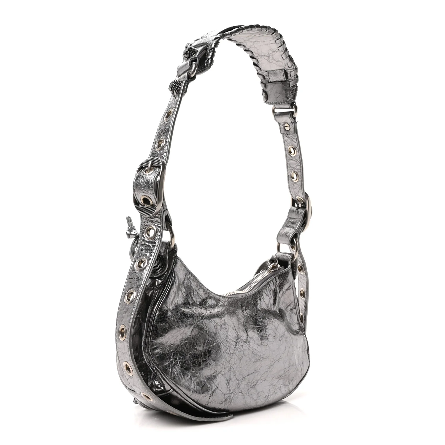 Metallic Agneau Arena Le Cagole Shoulder Bag XS Silver