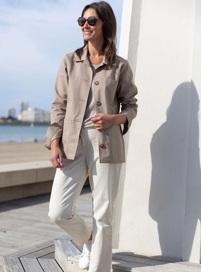 Veste femme droite en coton beige chaud