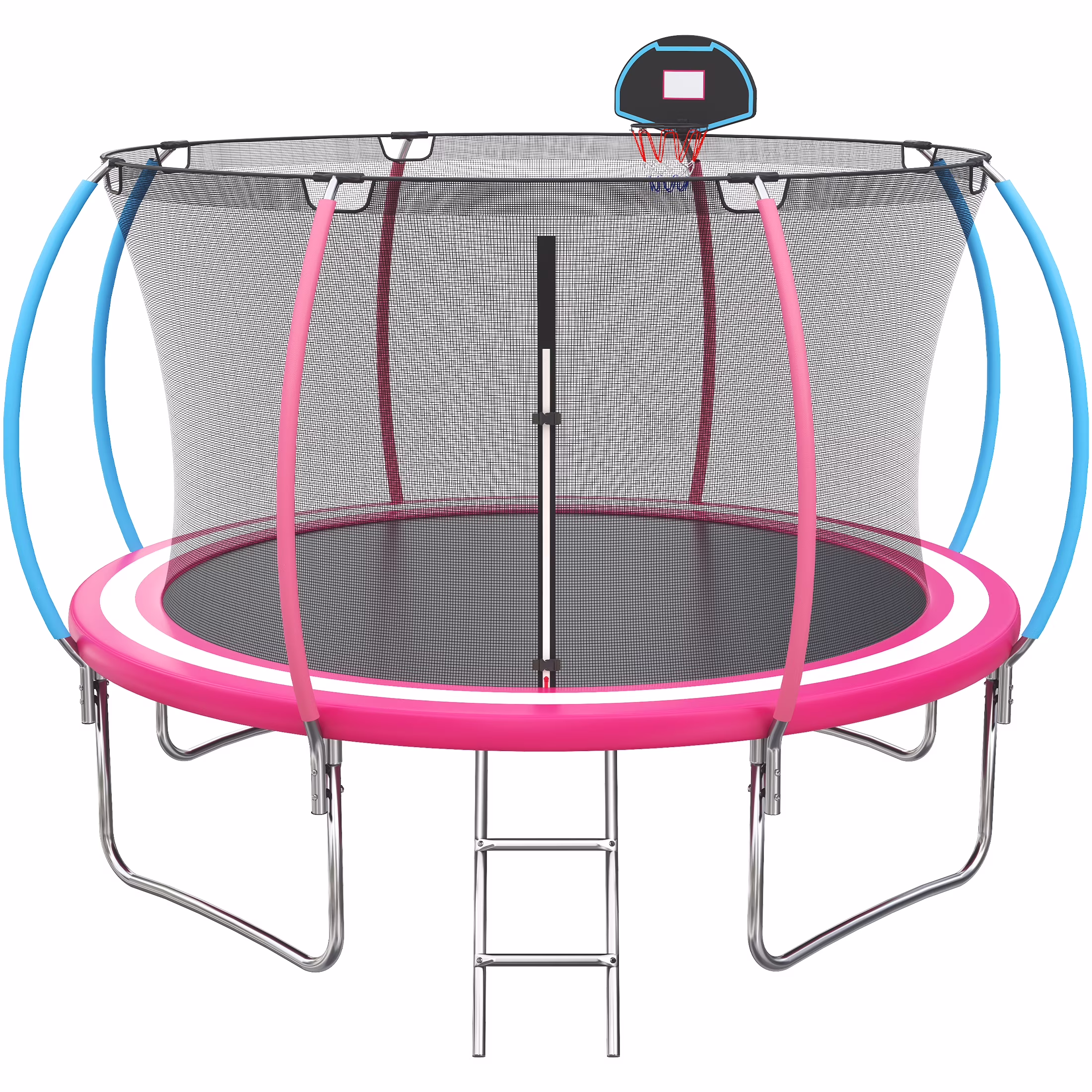 SHINPT 10FT Trampoline for Kids with Safety Enclosure Net, Basketball Hoop and Ladder, Easy Assembly Outdoor Recreational Trampoline, Pumpkin-shaped Trampoline with Anti Rust Coating for Garden