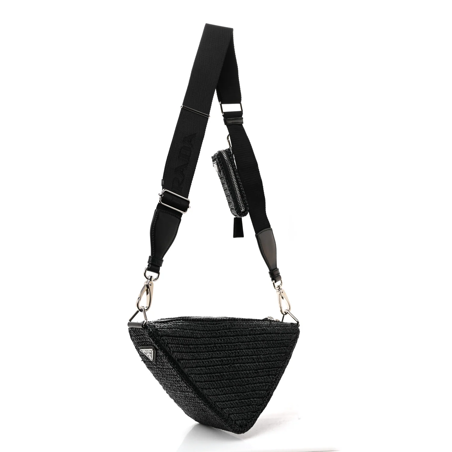 Yarn Raffia Effect Crochet Triangle Shoulder Bag Black