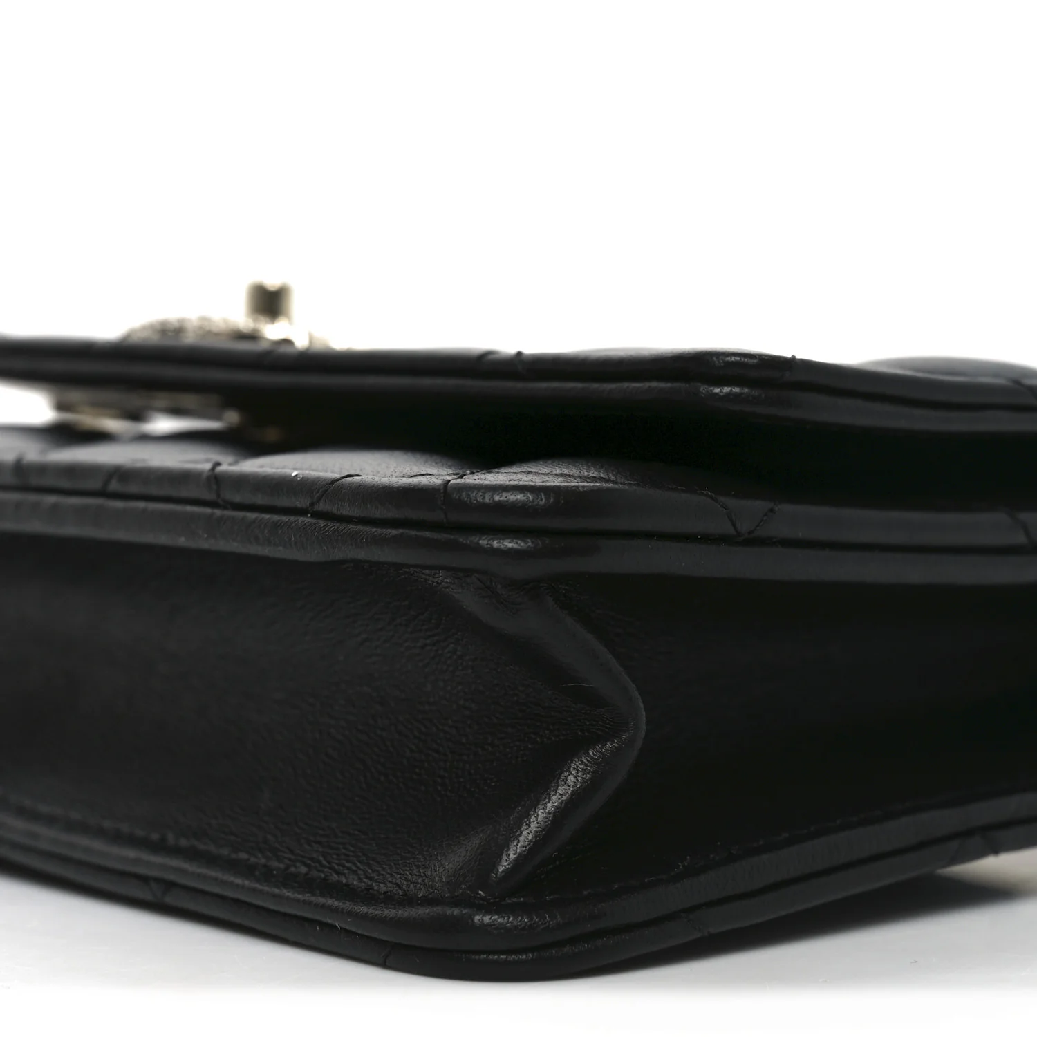 Lambskin Quilted Crystal Handle Wallet On Chain WOC Black