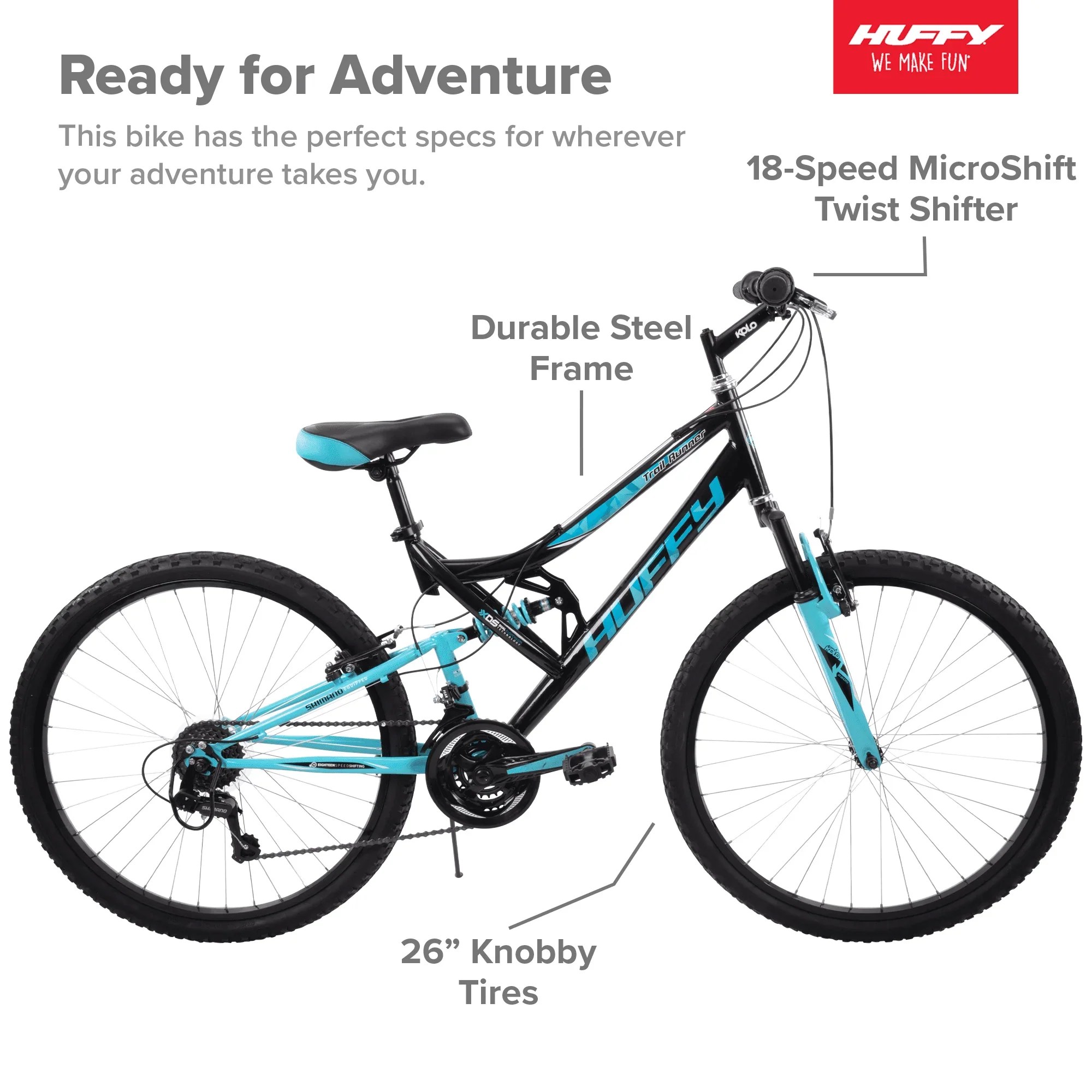Huffy 26 Trail Runner Women's Full Suspension Mountain Bike, Black
