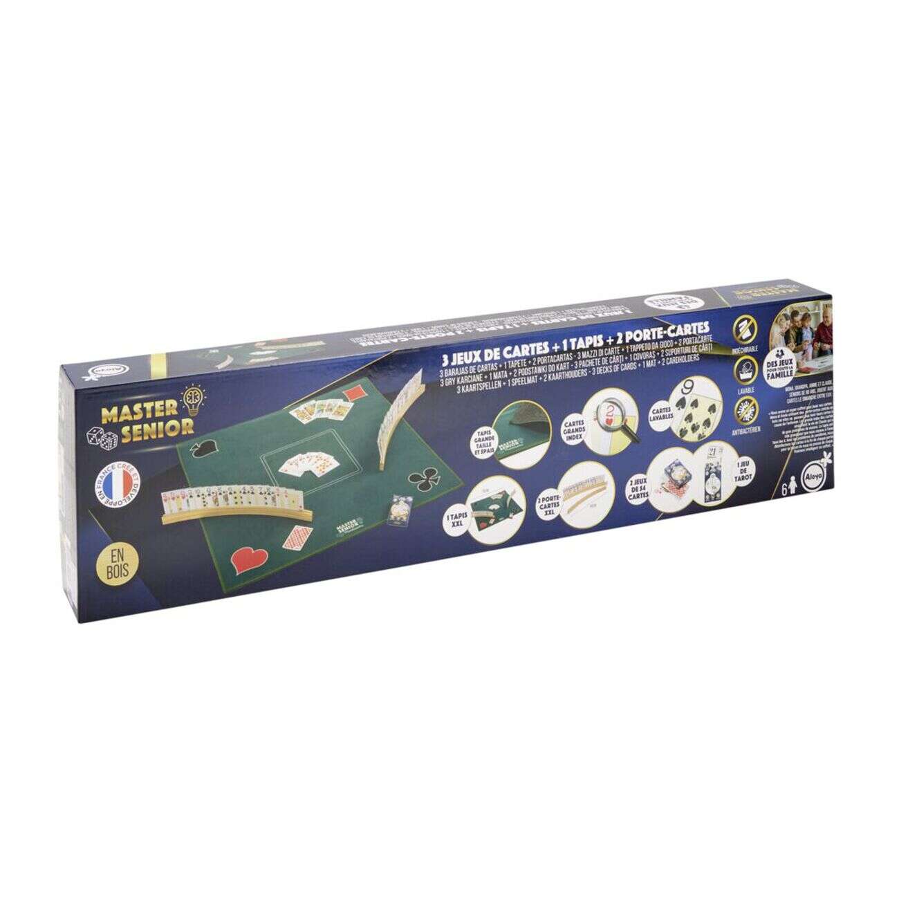 Set jeu de cartes avec 1 tapis 76x76cm 2 porte-cartes en bois et 3 jeux de cartes