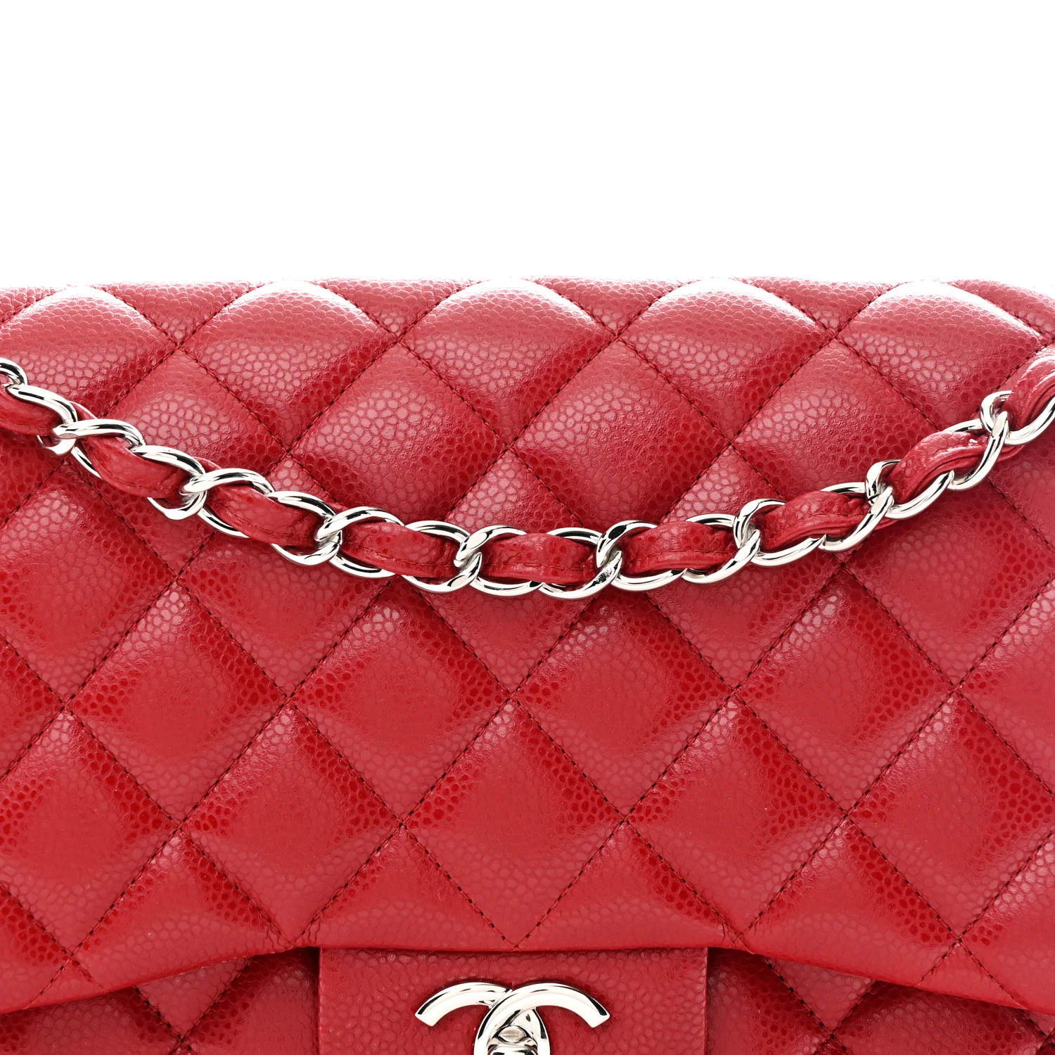 Caviar Quilted Jumbo Double Flap Red