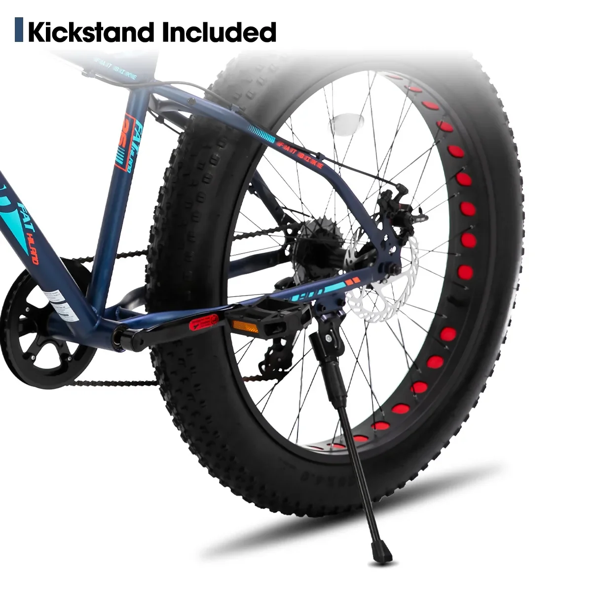 Hiland Fat Tire Bike, Shimano 7-Speed, Dual-Disc Brakes, 24 inch Trail Mountain Bike, Blue