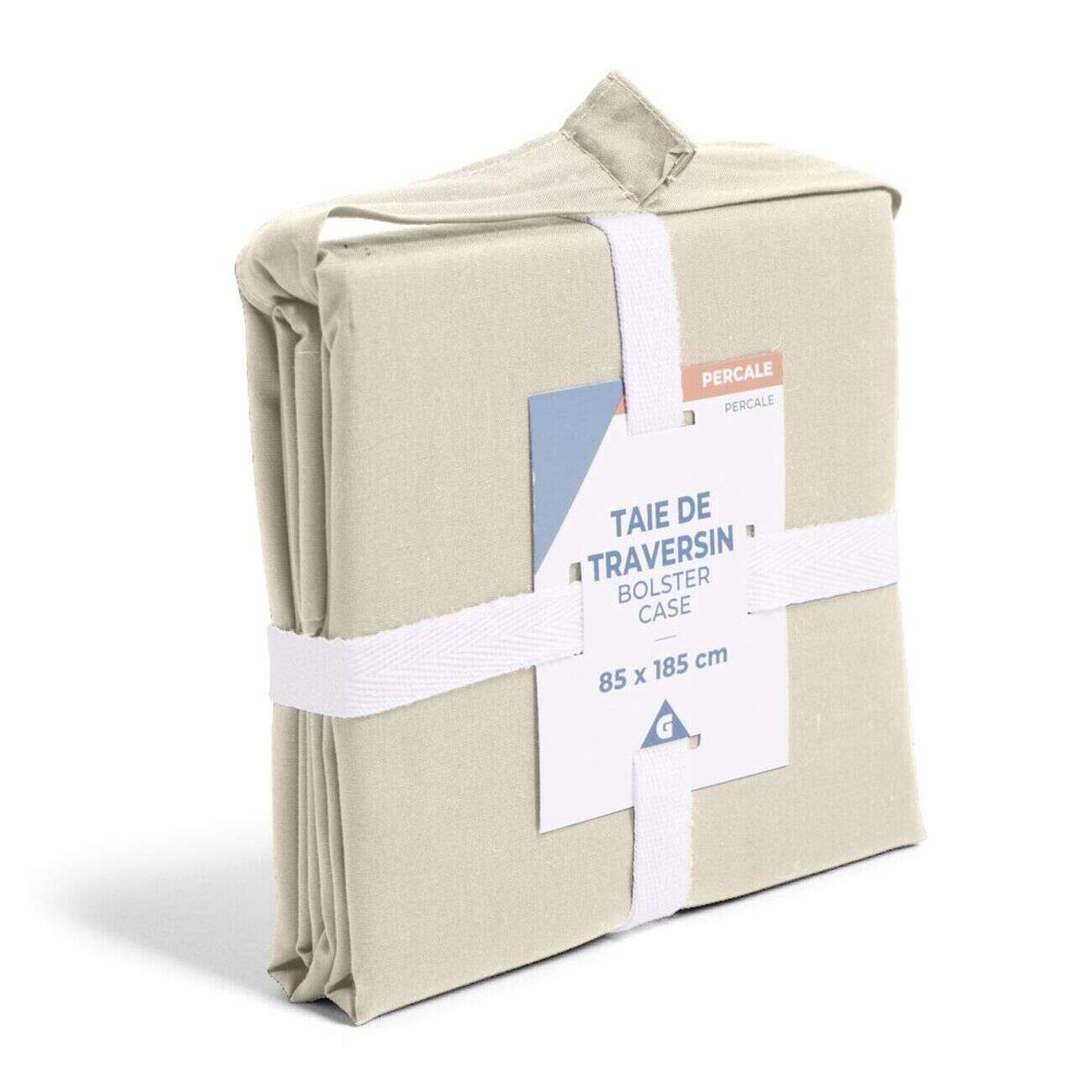 Taie de traversin 85x185cm 100% coton percale beige