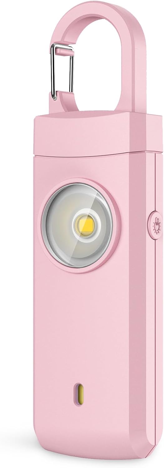 Rechargeable Personal Alarms for Women - Birthday Valentine's Day Gifts for Women, Stocking Stuffers for Teen Girl, Daughter, Safety Keychain Flashlight, Siren Alarm, Travel College Essentials (Pink)