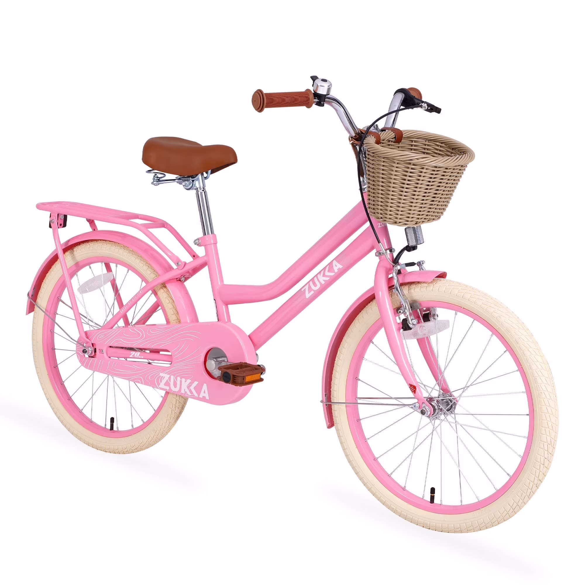 20" Kids Bike Girls Bike with Basket Single Speed Steel Frame Children Bicycle for 7-10 Years, Pink(Pink)