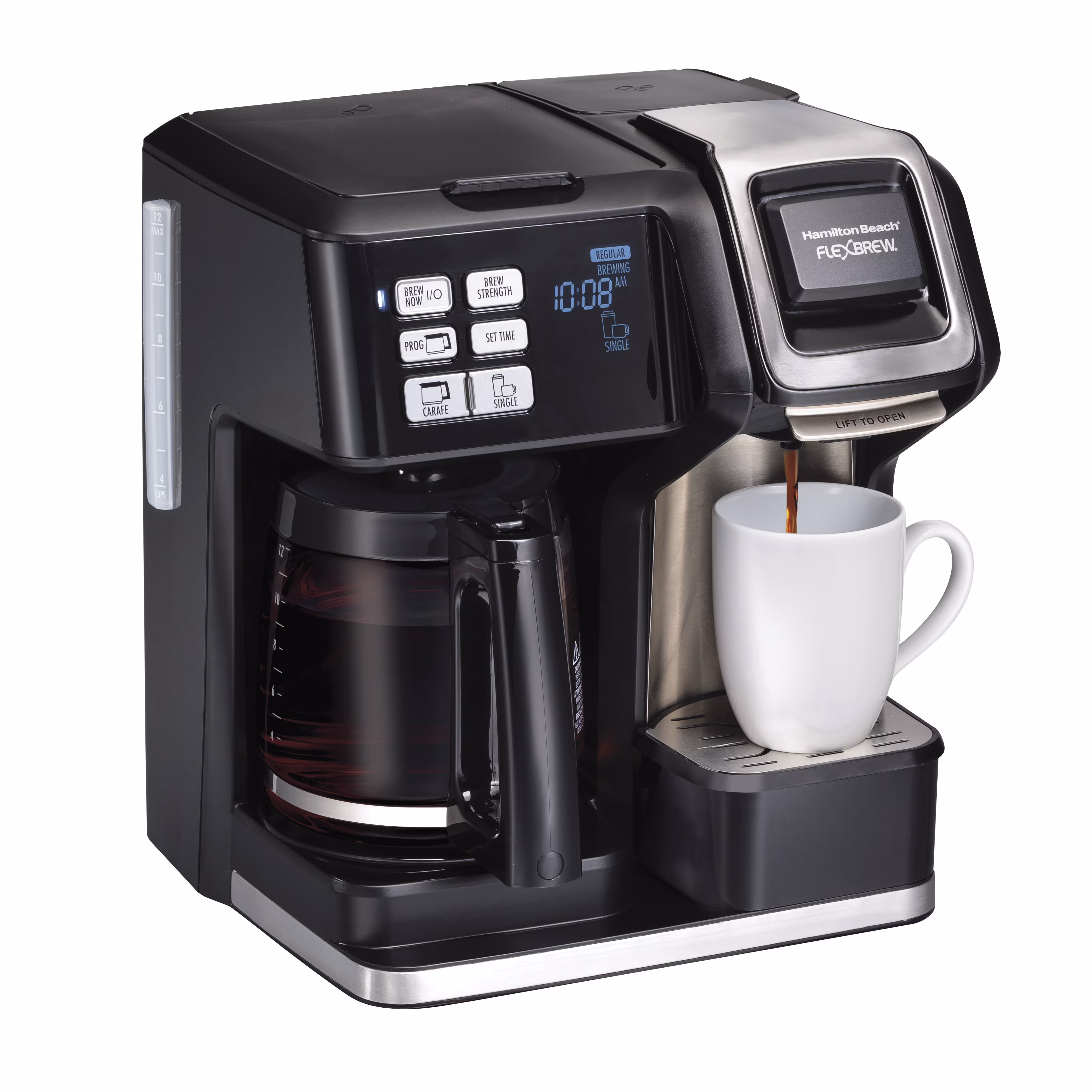 Hamilton Beach Flexbrew Coffee Maker, K Cup Pod Compatible Single Serve Coffee Maker & 12 - Cup Coffee Pot, Black