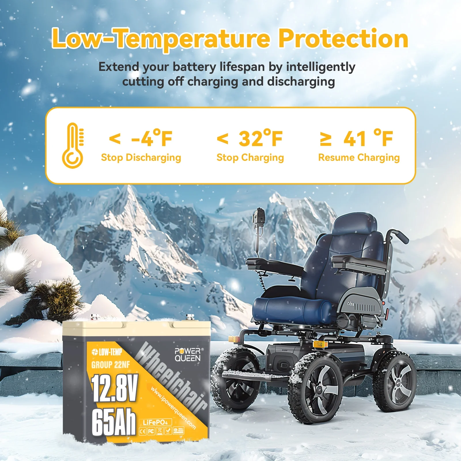 12V 65Ah Group 22NF LiFePO4 Lithium Battery 832Wh for Wheel Chair,Trolling Motor,Camping,Mobility Scooter - Image 4