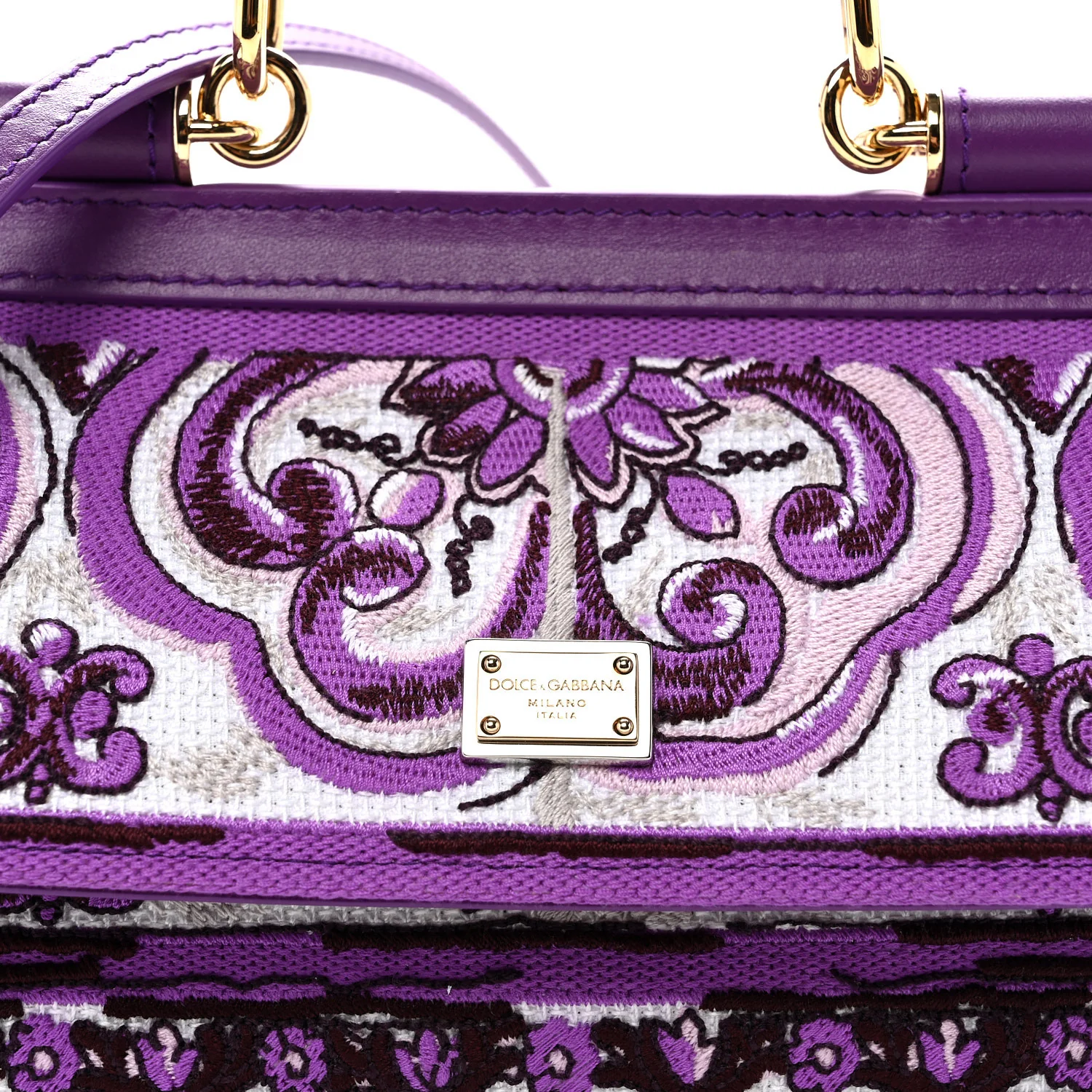 Canvas Embroidery Majolica Small Sicily Handbag Purple