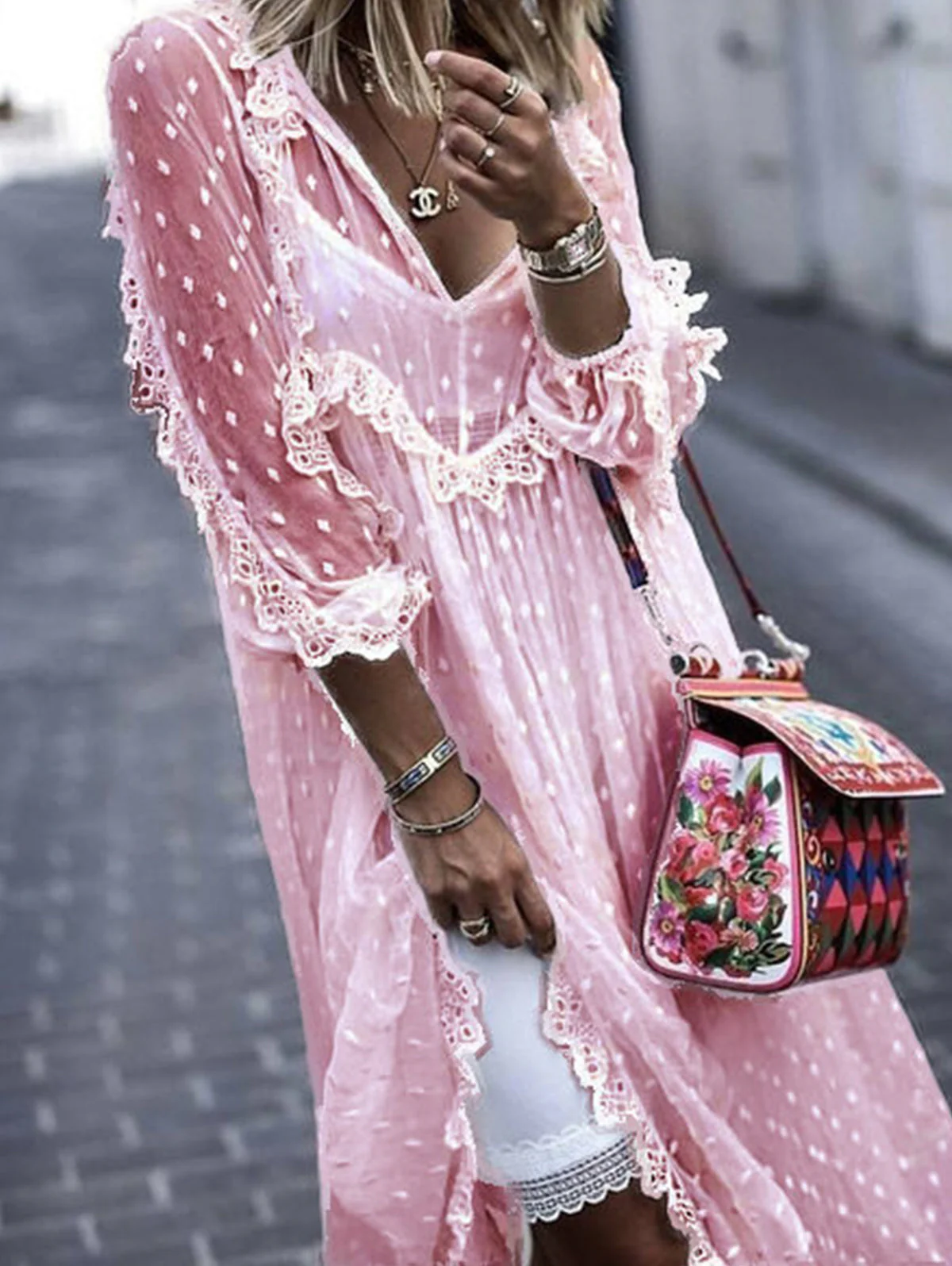 Sophie Paris | Robe longue en jacquard à pois transparents manches longues
